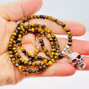 925 SS Tiger eye healing crystal gemstone necklace